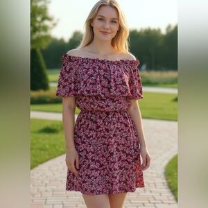 NWT EXPRESS Floral Ruffle Off the‎ Shoulder Mini Dress